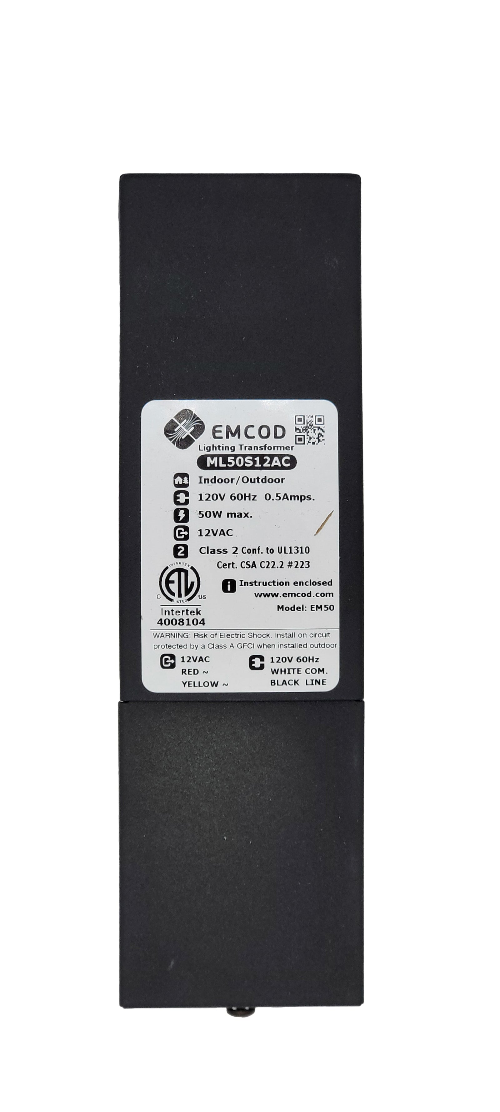 Emcod ML50S12AC 12VAC transformer 120VAC input 50 Watts max output