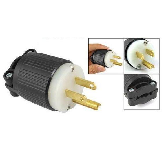 Male Black-White 15 Amp 120 Volt Industrial Grade Plug Straight Blade Grounding Nylon